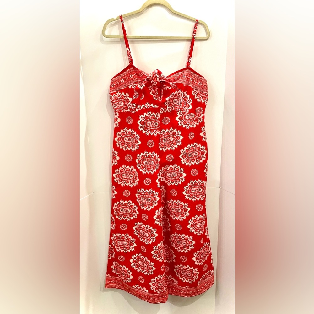ASOS Red White Tie Front and Double Tie Back Jumpsuit, Women’s Size 10